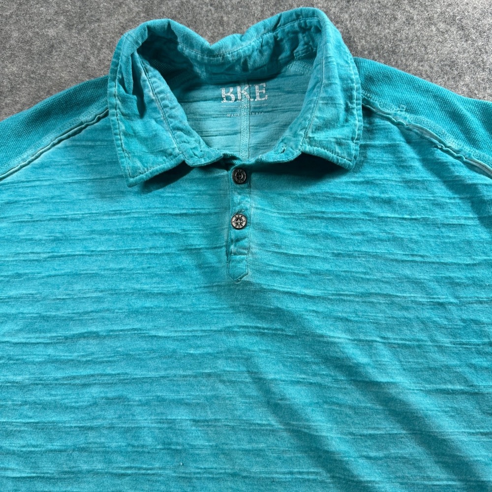 BKE Polo Shirt Mens XXL Teal Blue Short Sleeve Textured Slub Casual Flaw